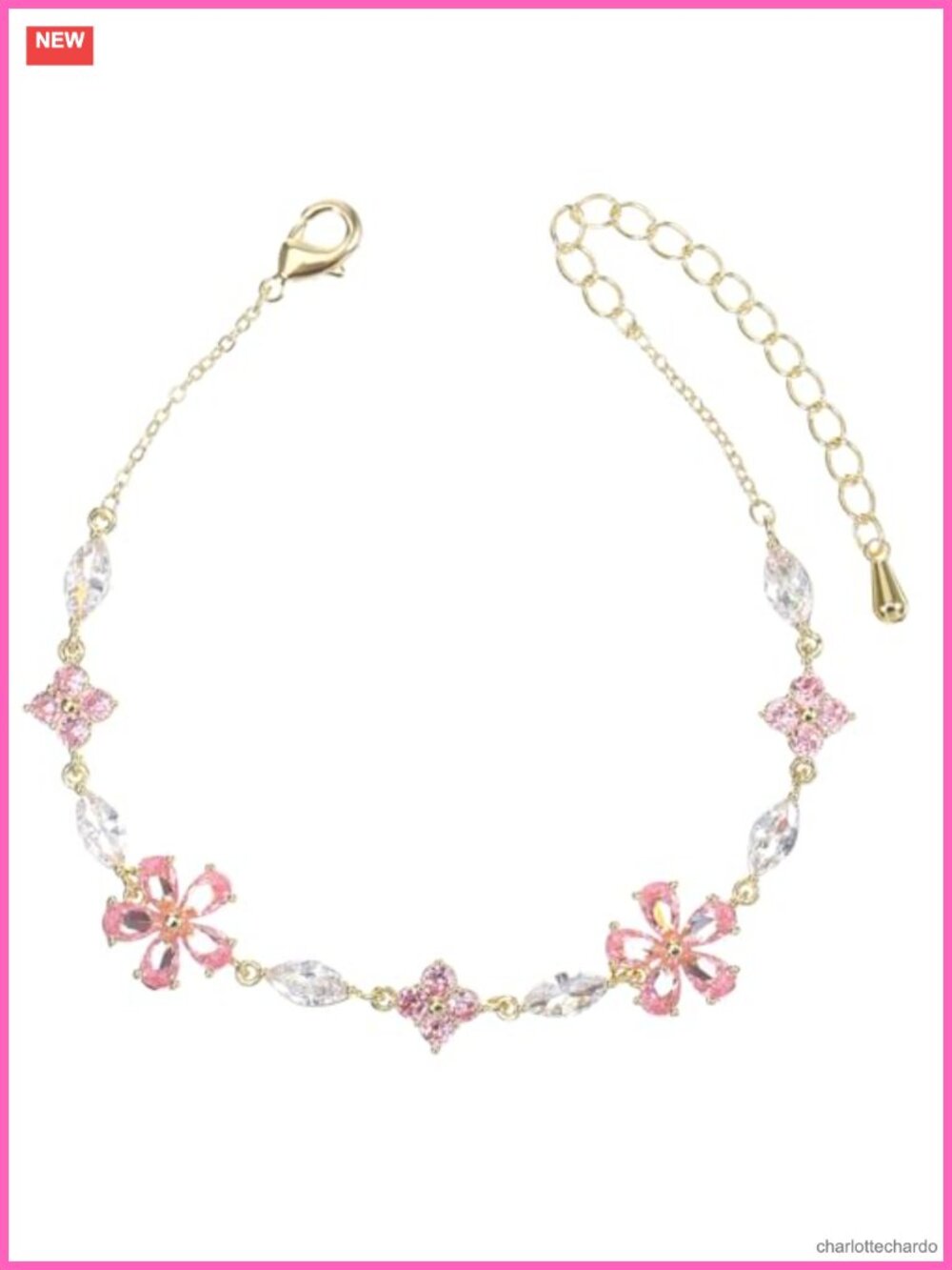 Crystal Cherry Blossom Link Bracelet Adjustable Floral Gift for Women